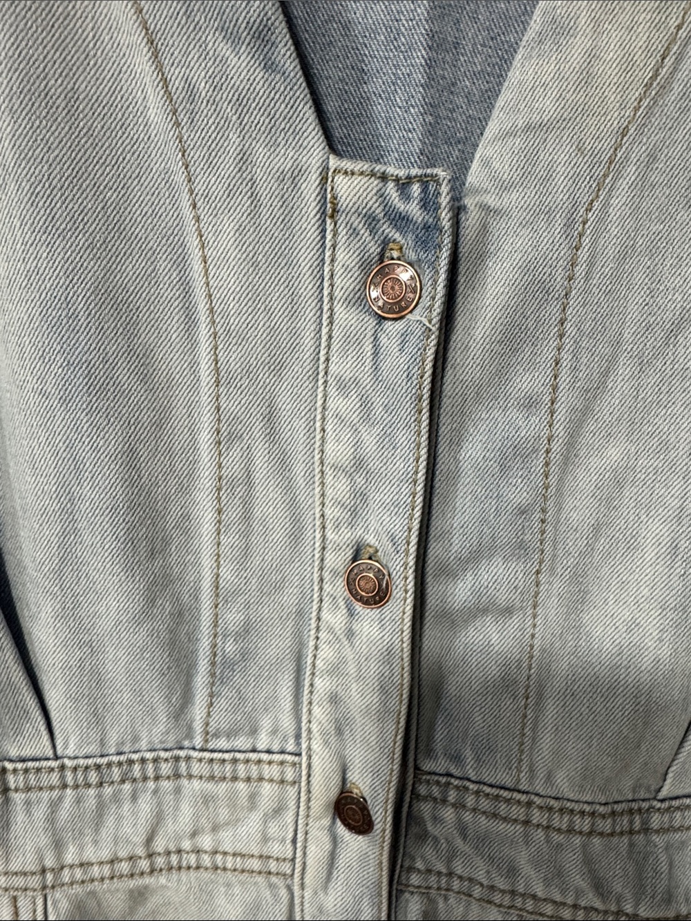 Happy Nature by Kate Hudson Denim Midi Dress 12 Light Wash Button Front Pockets - Picture 8 of 12